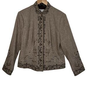 NyGård Petite 10 Embroidered Jacket Wool Blend Beige Cottagecore Academic